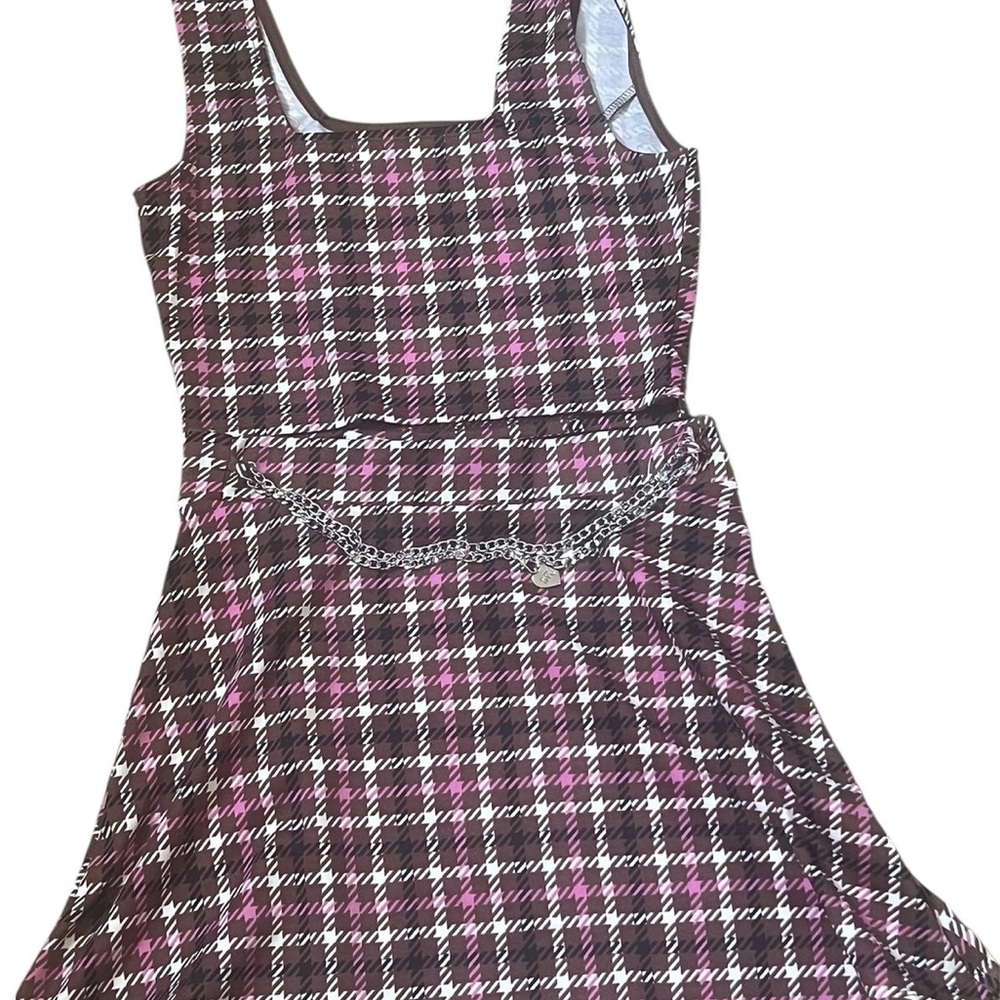 NYC Red and Black Pleated A-Line Dress Sleeveless Square Neck